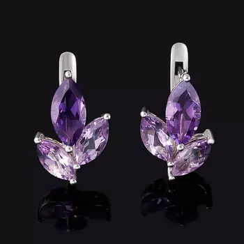 Серьги аметист (серебро 925 пр. родир. бел.) огранка