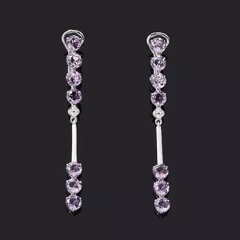 Серьги аметист (серебро 925 пр. родир. бел.) огранка