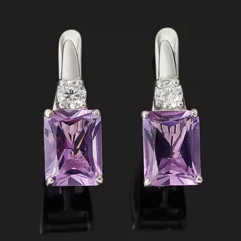 Серьги аметист (серебро 925 пр. родир. бел.) огранка
