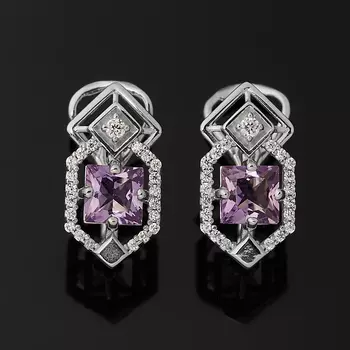 Серьги аметист (серебро 925 пр. родир. бел.) огранка