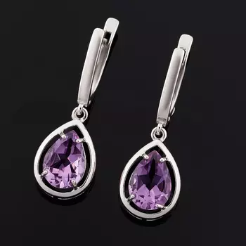 Серьги аметист (серебро 925 пр. родир. бел.) огранка