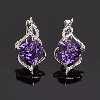 Серьги аметист (серебро 925 пр. родир. бел.) огранка
