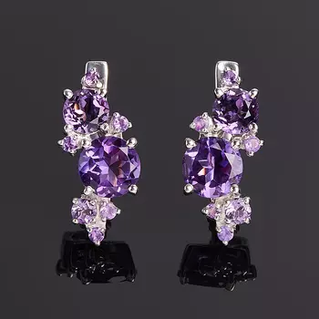 Серьги аметист (серебро 925 пр. родир. бел.) огранка