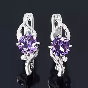 Серьги аметист (серебро 925 пр. родир. бел.) огранка
