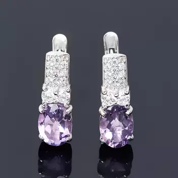 Серьги аметист (серебро 925 пр. родир. бел.) огранка