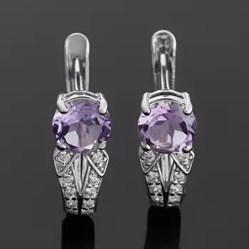 Серьги аметист (серебро 925 пр. родир. бел.) огранка