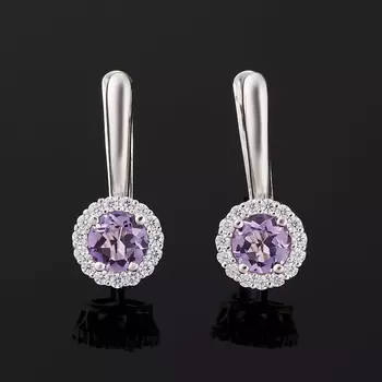 Серьги аметист (серебро 925 пр. родир. бел.) огранка