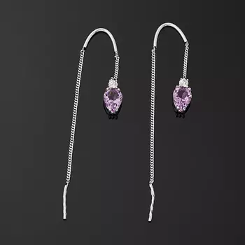 Серьги аметист (серебро 925 пр. родир. бел.) протяжки огранка
