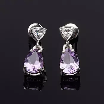 Серьги аметист (серебро 925 пр. родир. бел.) пуссеты огранка