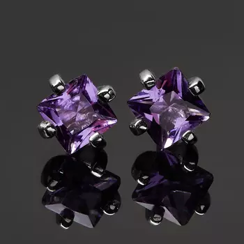 Серьги аметист (серебро 925 пр. родир. бел.) пуссеты огранка