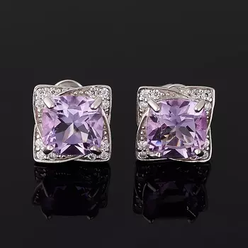 Серьги аметист (серебро 925 пр. родир. бел.) пуссеты огранка