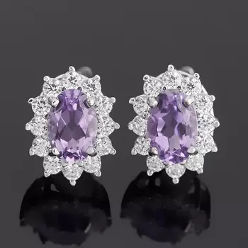 Серьги аметист (серебро 925 пр. родир. бел.) пуссеты огранка