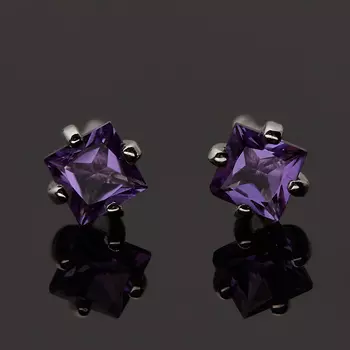 Серьги аметист (серебро 925 пр. родир. бел.) пуссеты огранка
