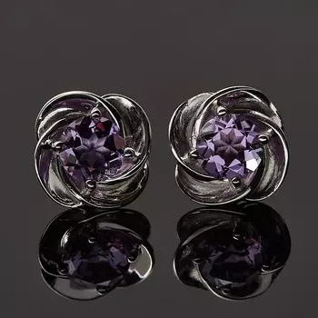 Серьги аметист (серебро 925 пр. родир. бел.) пуссеты огранка