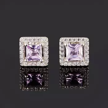 Серьги аметист (серебро 925 пр. родир. бел.) пуссеты огранка