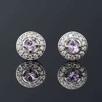Серьги аметист (серебро 925 пр. родир. бел.) пуссеты огранка