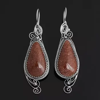 Серьги авантюрин красный (нейзильбер)