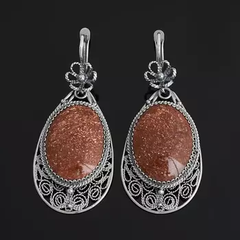 Серьги авантюрин красный (нейзильбер)