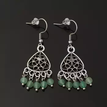 Серьги авантюрин зеленый (биж. сплав, сталь хир.)