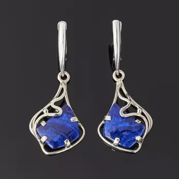 Серьги азурит (дублет) (латунь оксидир., нейзильбер)