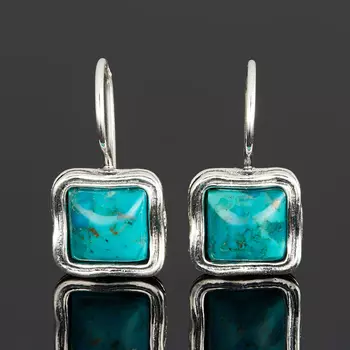 Серьги бирюза пресс (серебро 925 пр. оксидир.)