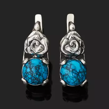 Серьги бирюза пресс (серебро 925 пр. оксидир.)