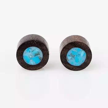 Серьги бирюза пуссеты (дерево, биж. сплав)