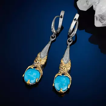 Серьги бирюза (серебро 925 пр. позолота, родир. сер.)