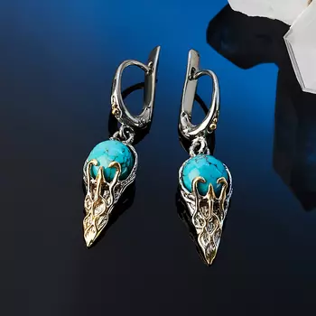 Серьги бирюза (серебро 925 пр. позолота, родир. сер.)