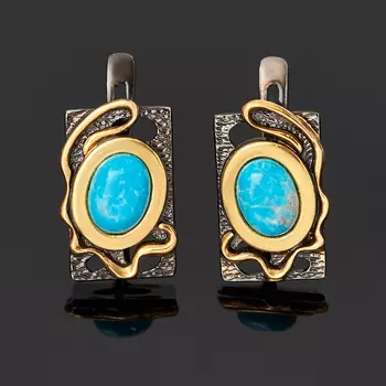 Серьги бирюза (серебро 925 пр. позолота, родир. черн.)