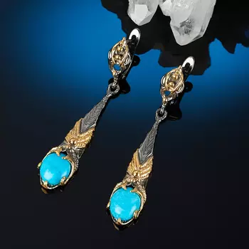 Серьги бирюза (серебро 925 пр. позолота, родир. сер.)