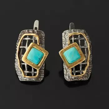 Серьги бирюза (серебро 925 пр. позолота, родир. черн.)