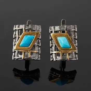 Серьги бирюза (серебро 925 пр. позолота, родир. черн.)