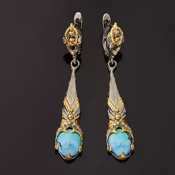 Серьги бирюза (серебро 925 пр. позолота, родир. сер.)