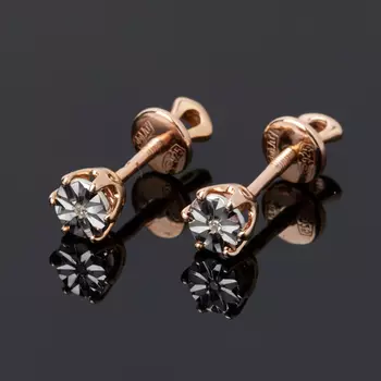 Серьги бриллиант (серебро 925 пр. позолота) пуссеты огранка