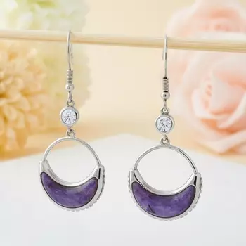 Серьги чароит (хир. сталь)