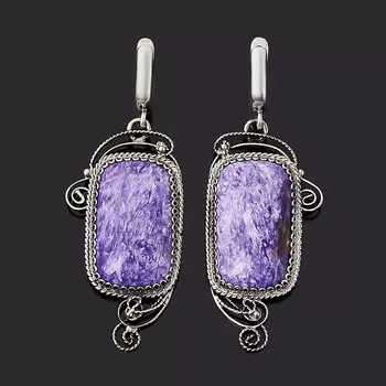 Серьги чароит (нейзильбер)