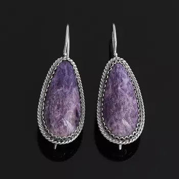 Серьги чароит (нейзильбер)