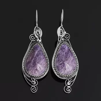 Серьги чароит (нейзильбер)