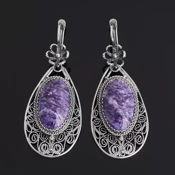 Серьги чароит (нейзильбер)