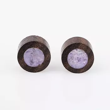 Серьги чароит пуссеты (дерево, биж. сплав)