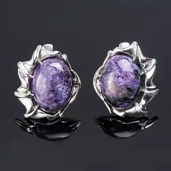Серьги чароит (серебро 925 пр.)