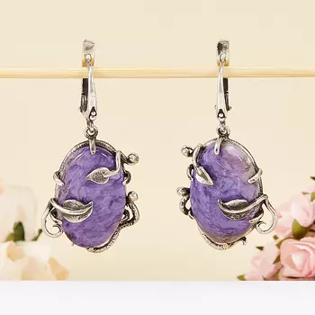 Серьги чароит (серебро 925 пр.)