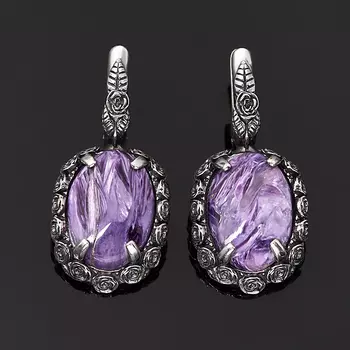 Серьги чароит (серебро 925 пр. оксидир.)
