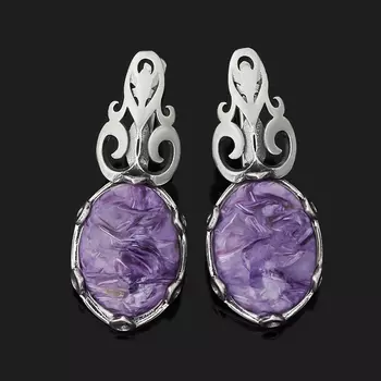 Серьги чароит (серебро 925 пр. оксидир.)