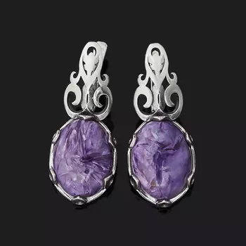 Серьги чароит (серебро 925 пр. оксидир.)