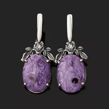 Серьги чароит (серебро 925 пр. оксидир.)