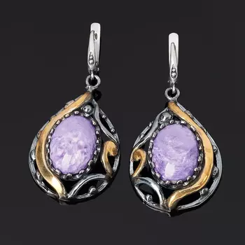 Серьги чароит (серебро 925 пр. позолота, родир. черн.)