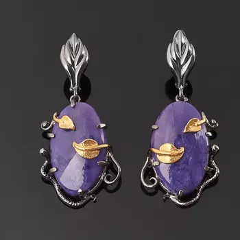 Серьги чароит (серебро 925 пр. позолота, родир. черн.)