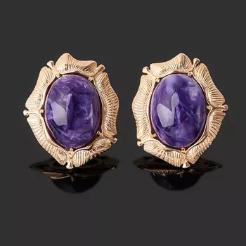 Серьги чароит (серебро 925 пр. позолота)